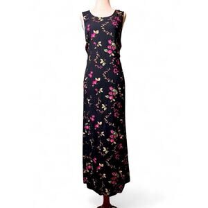 Vintage 90s Floral Maxi Dress Sz 10 Rayon Dark Cottage Whimsigoth Fairy